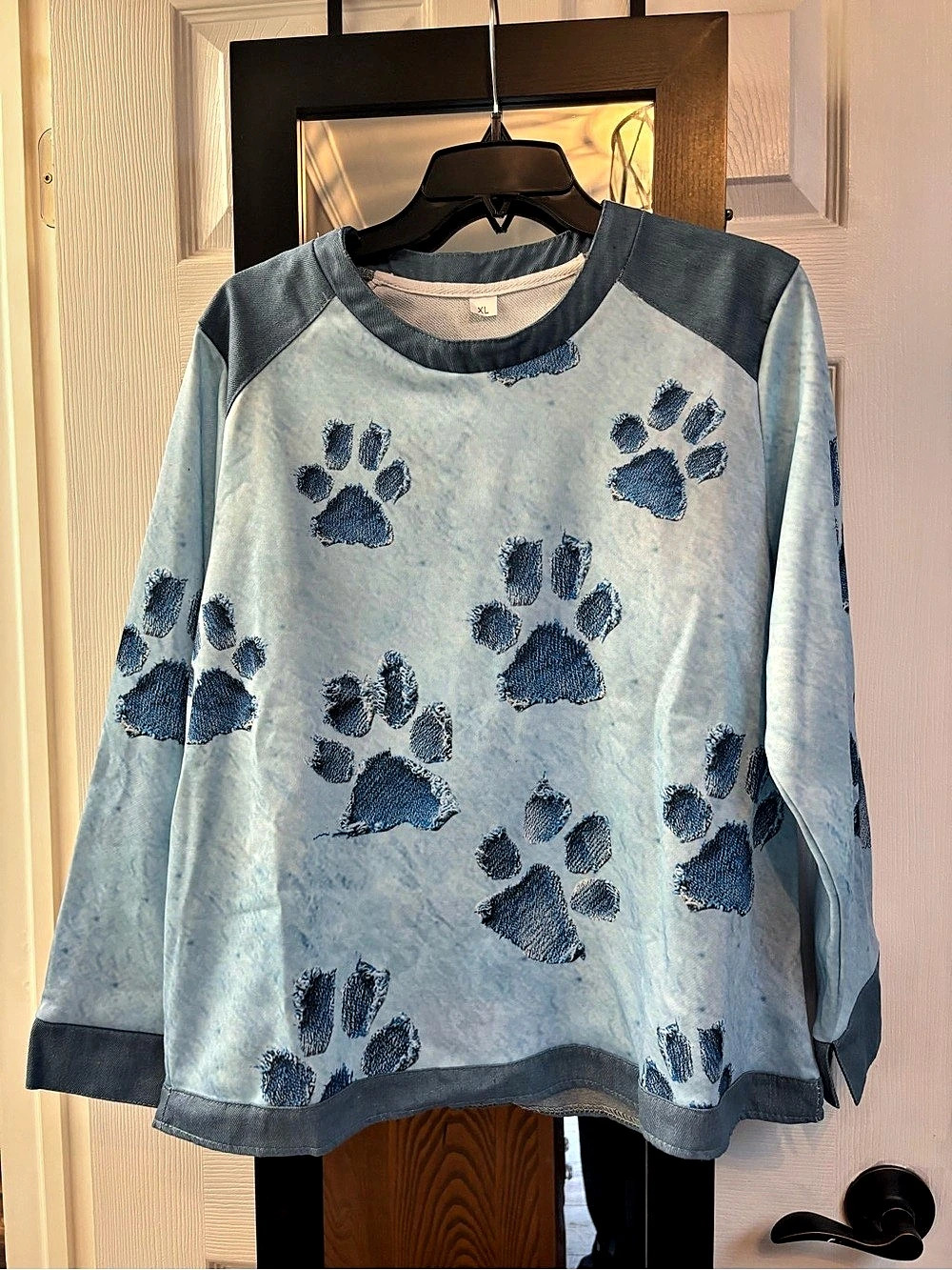 Paw Print Sweatshirt Long Sleeve Blue XL